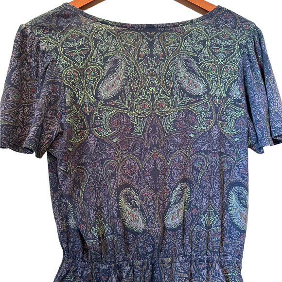 Lucky Brand Paisley Floral Blue Short Sleeve Top - Picture 6 of 13